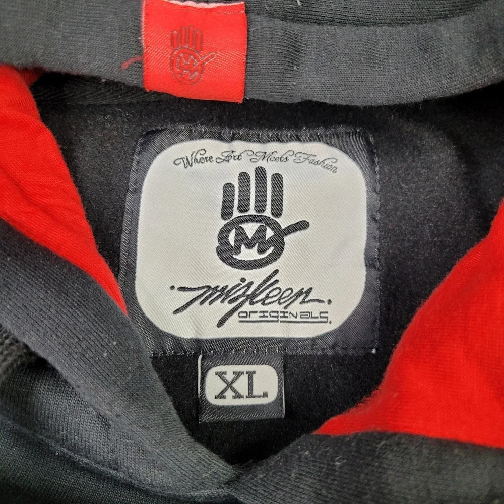 Miskeen Originals Hoodie Mens Size XL Black Jacket Pockets Faded Distressed‎ VTG
